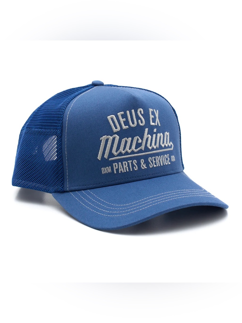 DEUS EX MCHINA BLUE/ WHITE MOTO TRUCKER HAT 🧢 NWOT 🏷️ (SOLD OUT) ‼️‼️‼️